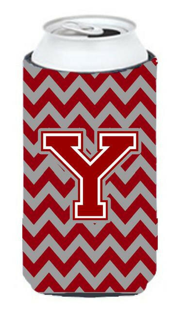 Letter Y Chevron Maroon and White Tall Boy Beverage Insulator Hugger CJ1049-YTBC by Caroline's Treasures