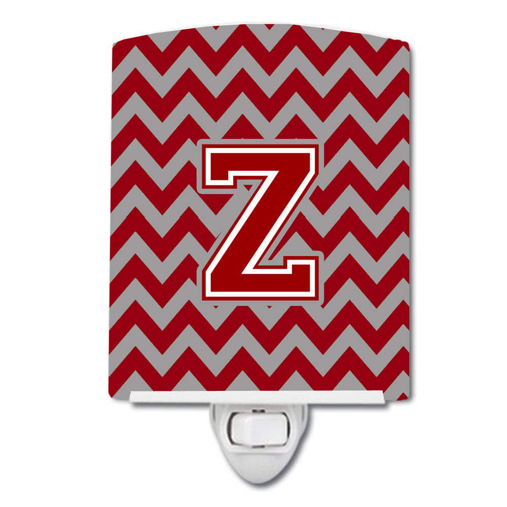 Letter Z Chevron Maroon and White Ceramic Night Light CJ1049-ZCNL - the-store.com