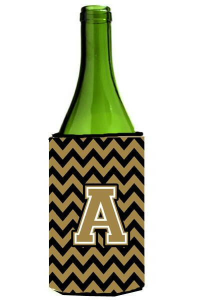 Letter A Chevron Black and Gold  Wine Bottle Beverage Insulator Hugger CJ1050-ALITERK by Caroline&#39;s Treasures