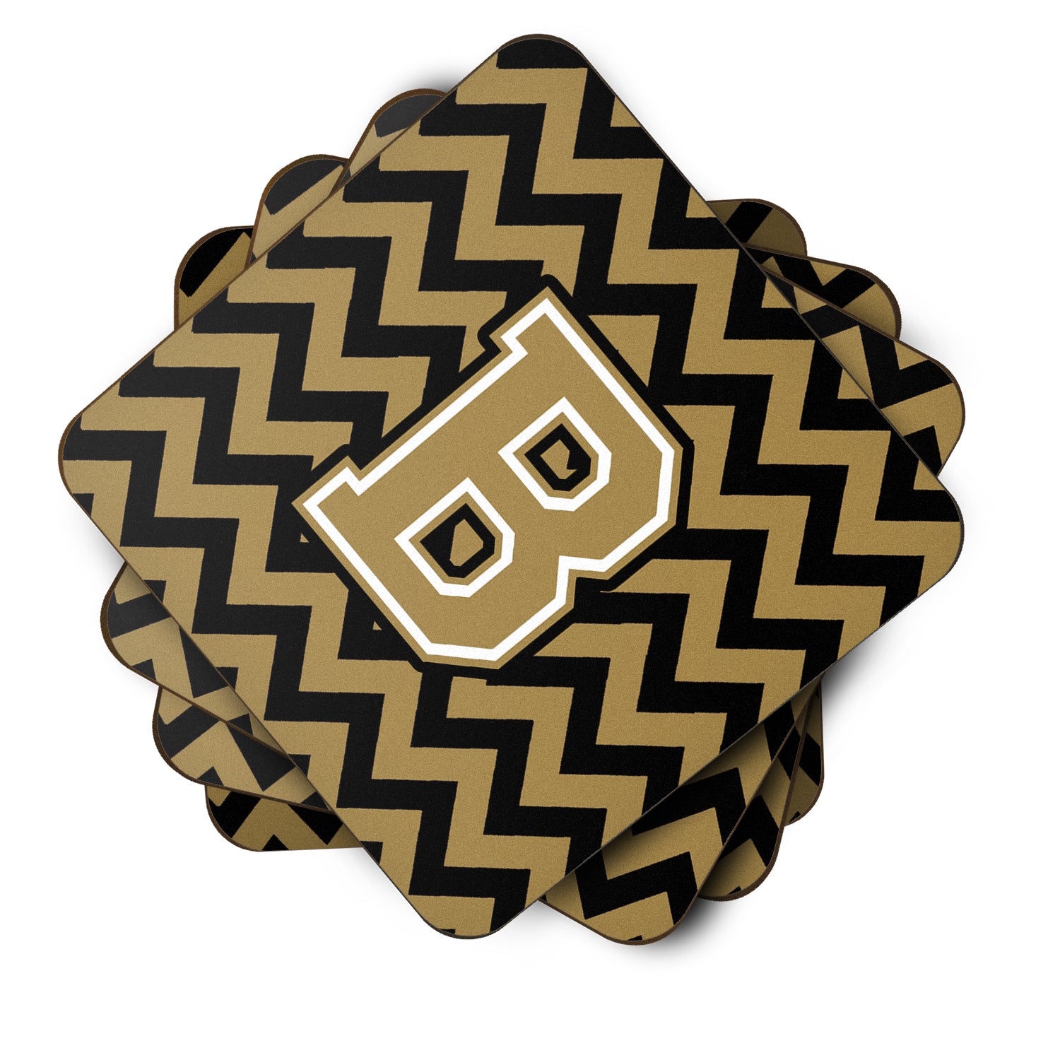 Letter B Chevron Black and Gold  Foam Coaster Set of 4 CJ1050-BFC - the-store.com