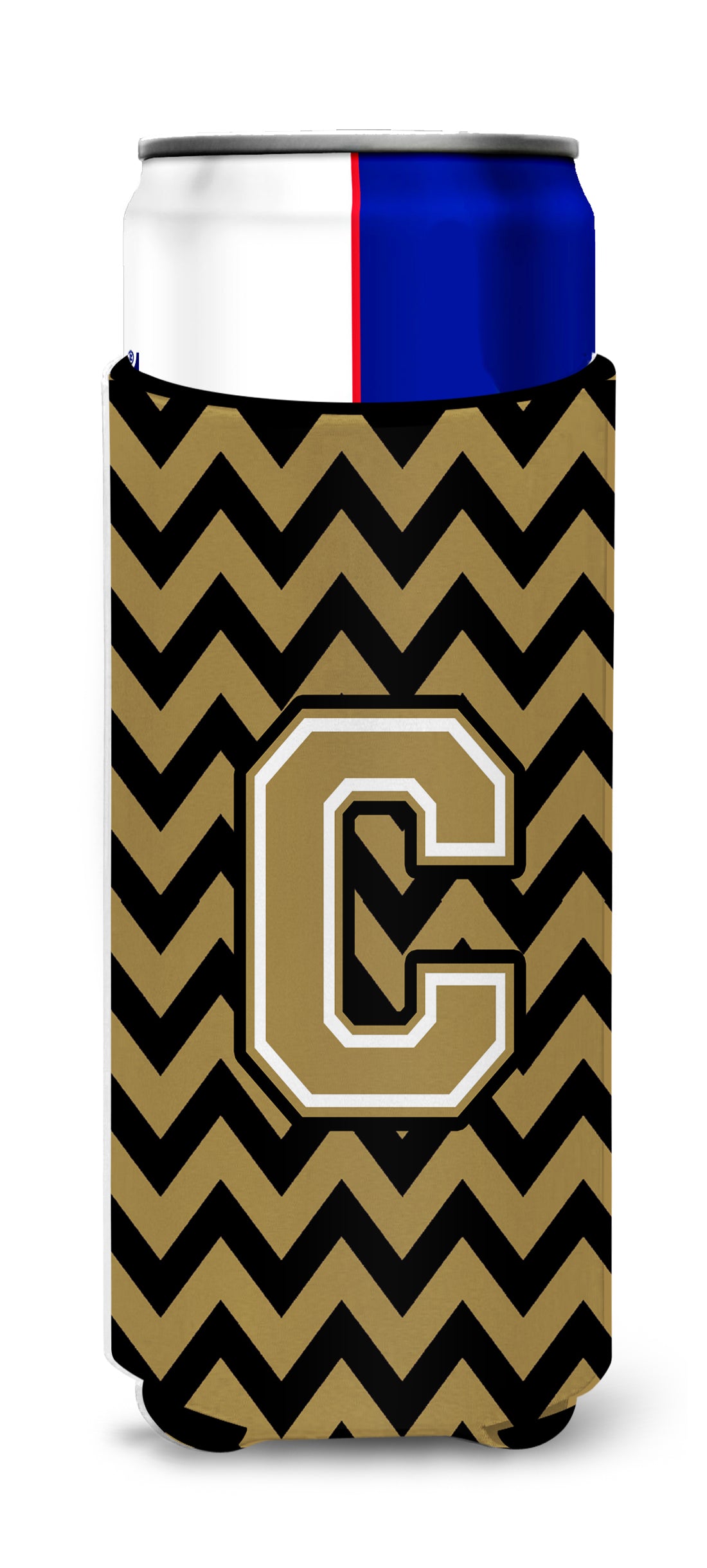 Letter C Chevron Black and Gold  Ultra Beverage Insulators for slim cans CJ1050-CMUK.