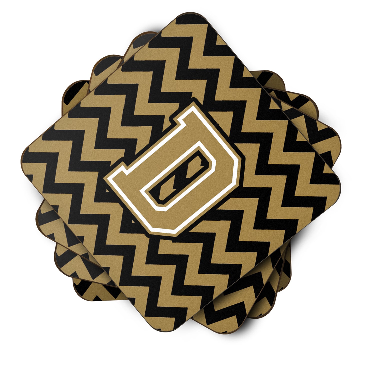 Letter D Chevron Black and Gold  Foam Coaster Set of 4 CJ1050-DFC - the-store.com