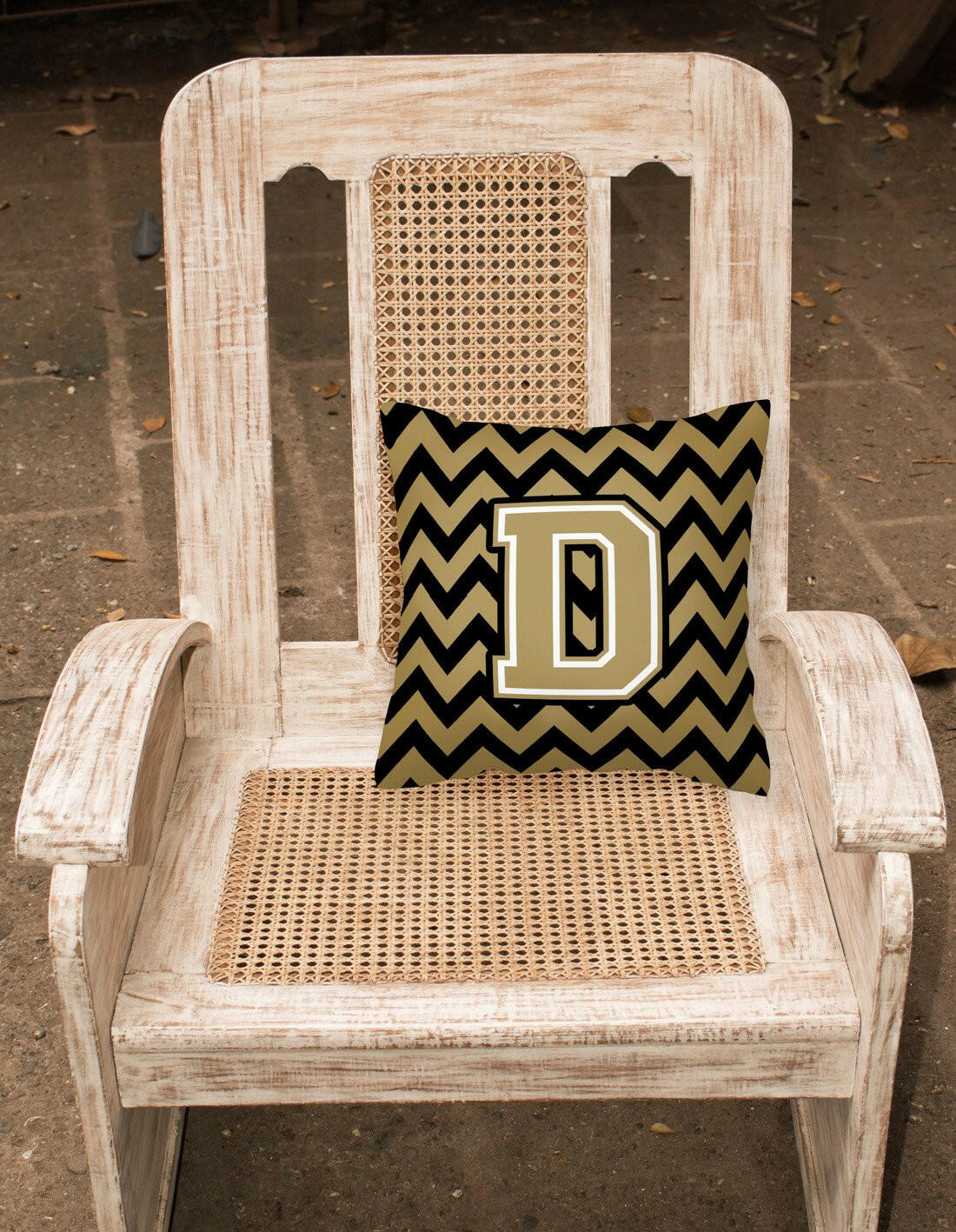 Letter D Chevron Black and Gold  Fabric Decorative Pillow CJ1050-DPW1414 by Caroline's Treasures