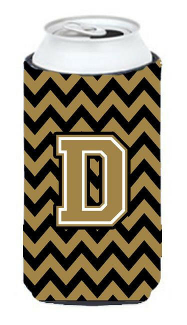 Letter D Chevron Black and Gold  Tall Boy Beverage Insulator Hugger CJ1050-DTBC by Caroline's Treasures