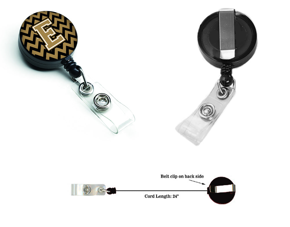 Letter E Chevron Black and Gold  Retractable Badge Reel CJ1050-EBR.