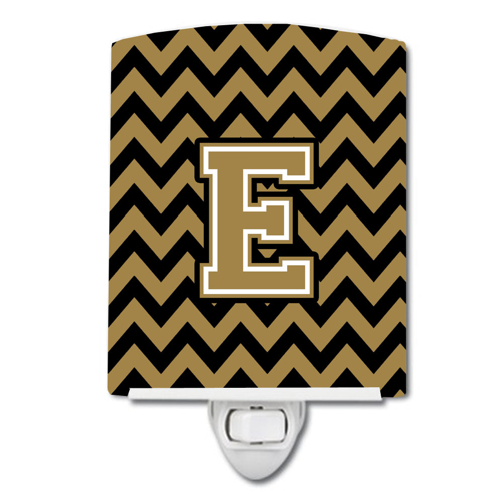 Letter E Chevron Black and Gold  Ceramic Night Light CJ1050-ECNL - the-store.com