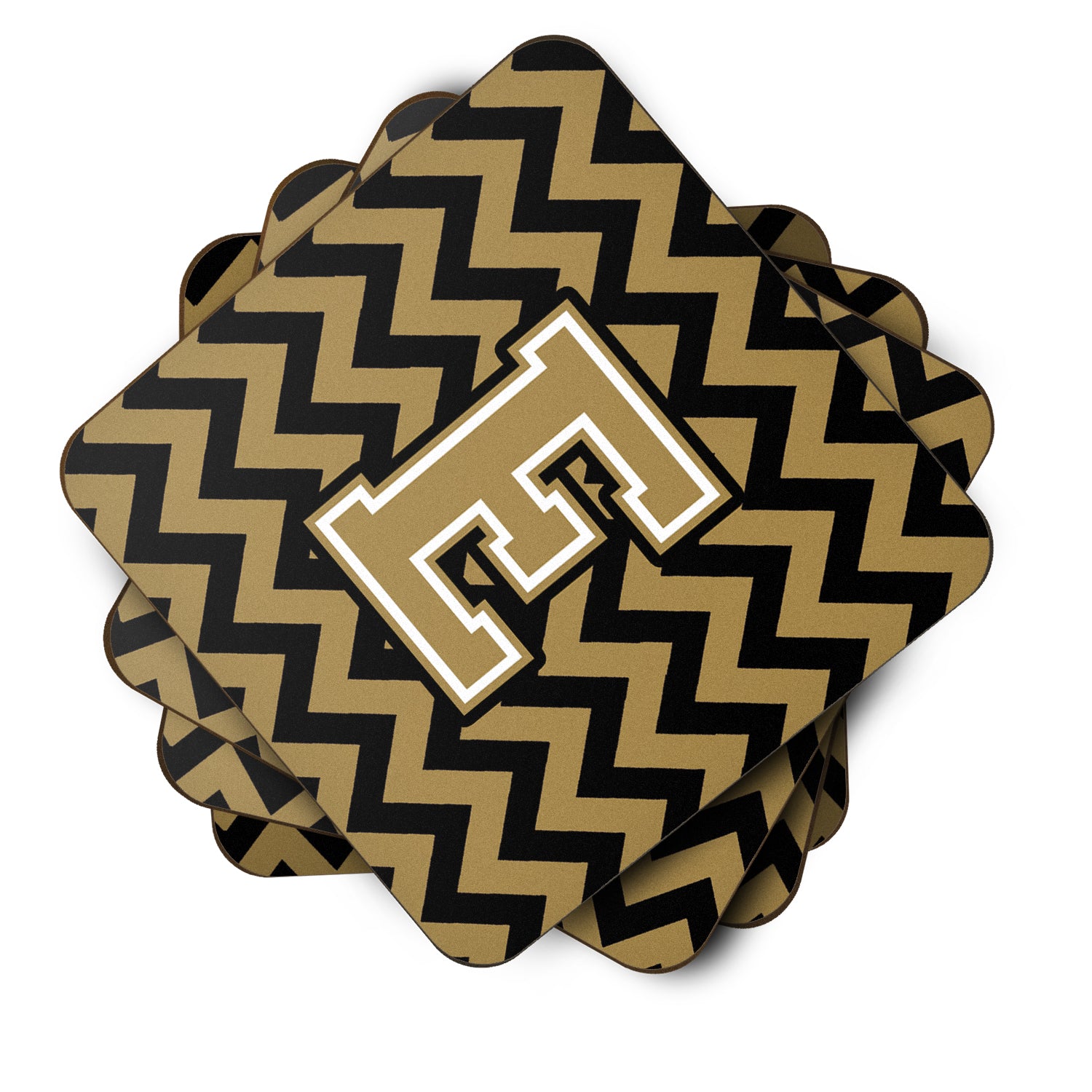 Letter E Chevron Black and Gold  Foam Coaster Set of 4 CJ1050-EFC - the-store.com