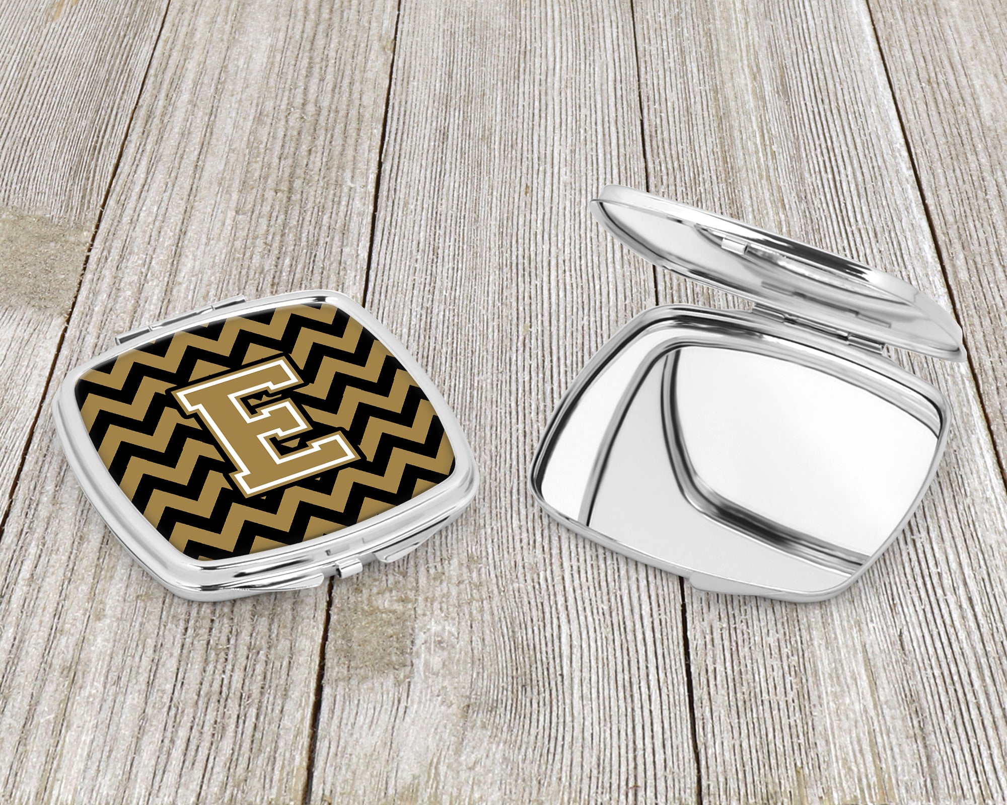 Letter E Chevron Black and Gold  Compact Mirror CJ1050-ESCM  the-store.com.