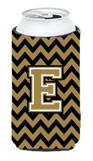 Letter E Chevron Black and Gold  Tall Boy Beverage Insulator Hugger CJ1050-ETBC by Caroline's Treasures