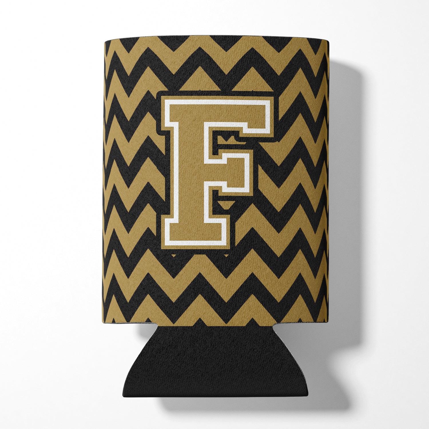 Letter F Chevron Black and Gold  Can or Bottle Hugger CJ1050-FCC.