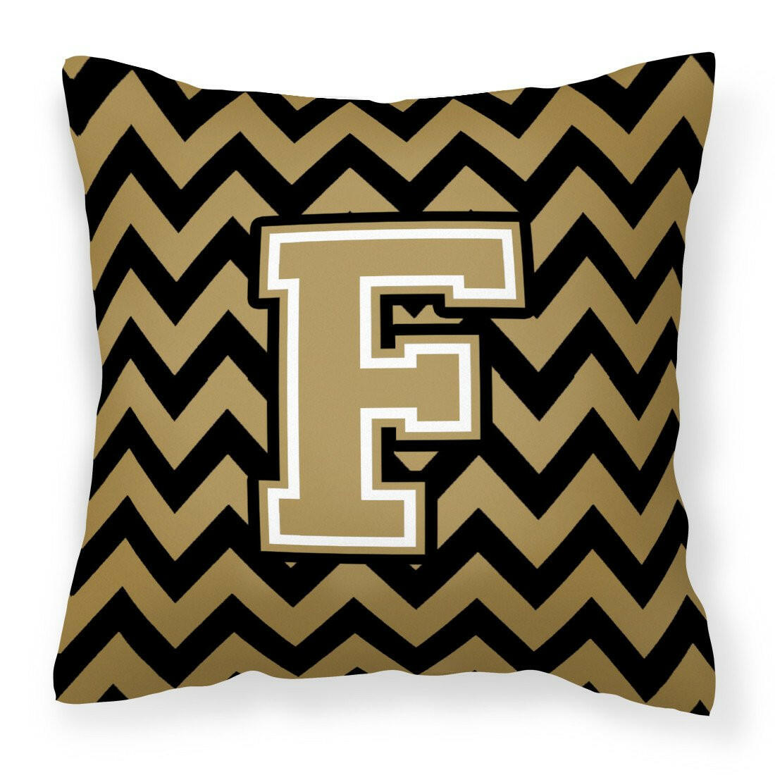 Letter F Chevron Black and Gold  Fabric Decorative Pillow CJ1050-FPW1414 by Caroline's Treasures