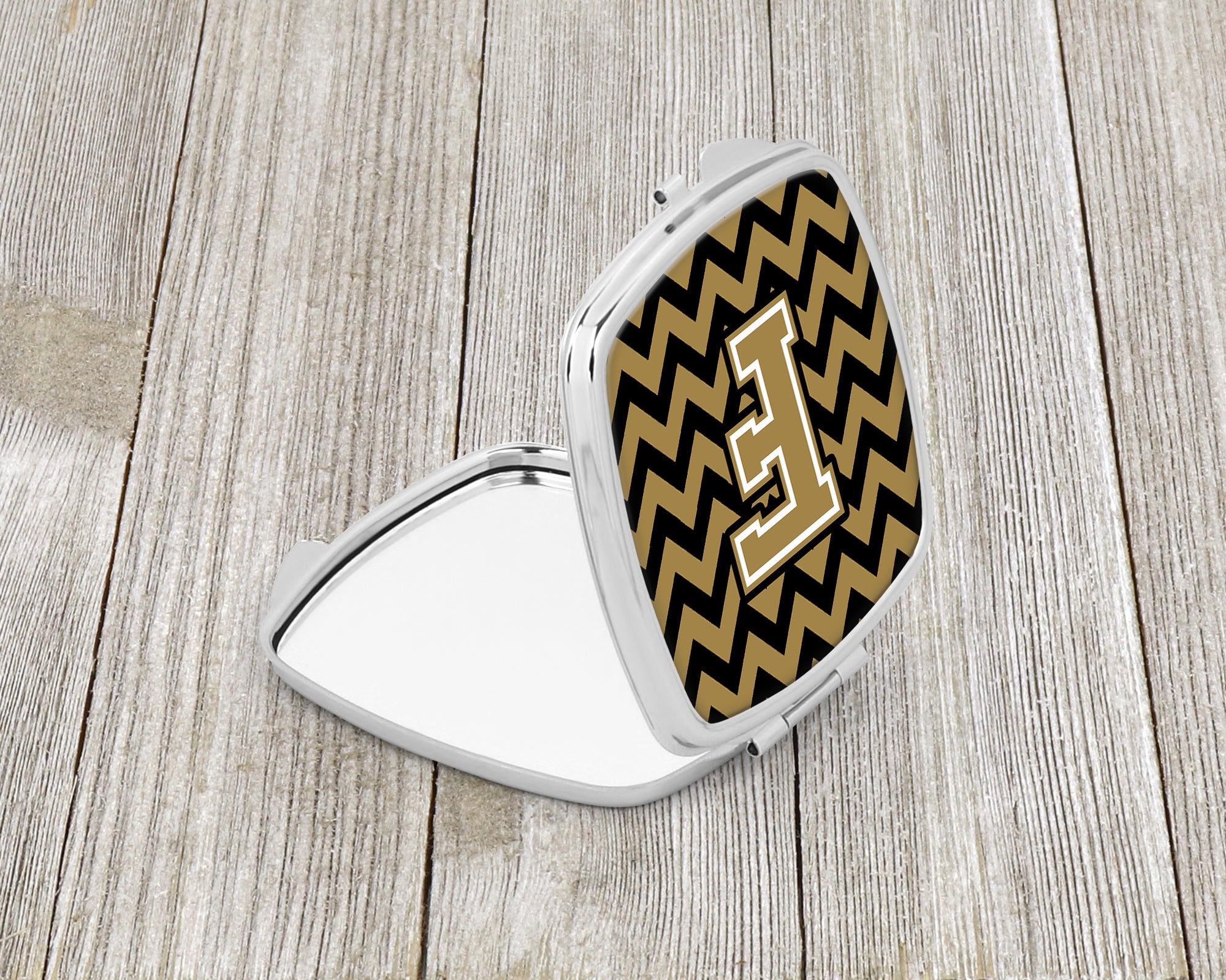 Letter F Chevron Black and Gold  Compact Mirror CJ1050-FSCM  the-store.com.