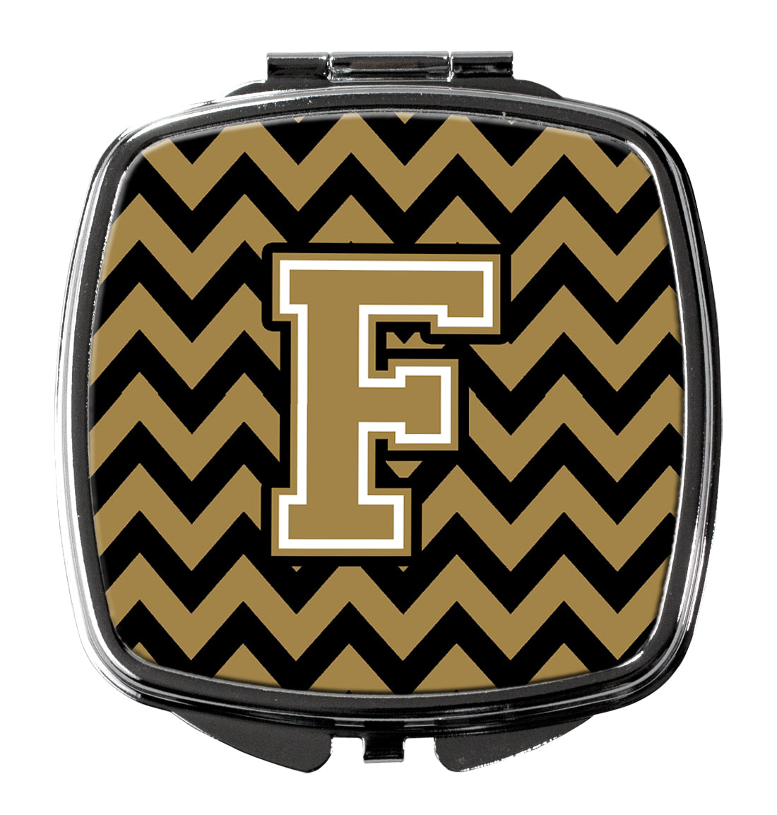 Letter F Chevron Black and Gold  Compact Mirror CJ1050-FSCM  the-store.com.