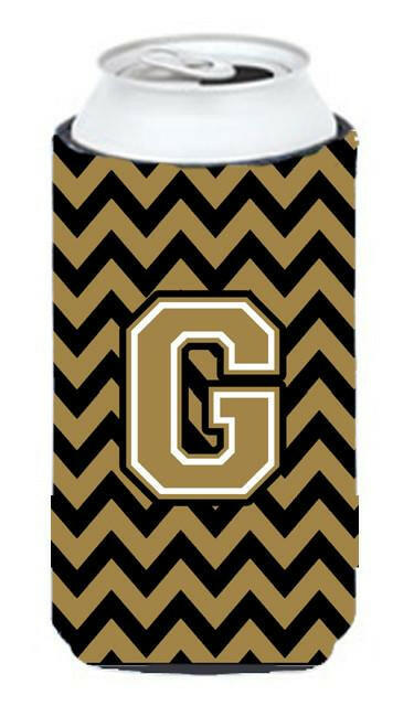 Letter G Chevron Black and Gold  Tall Boy Beverage Insulator Hugger CJ1050-GTBC by Caroline&#39;s Treasures