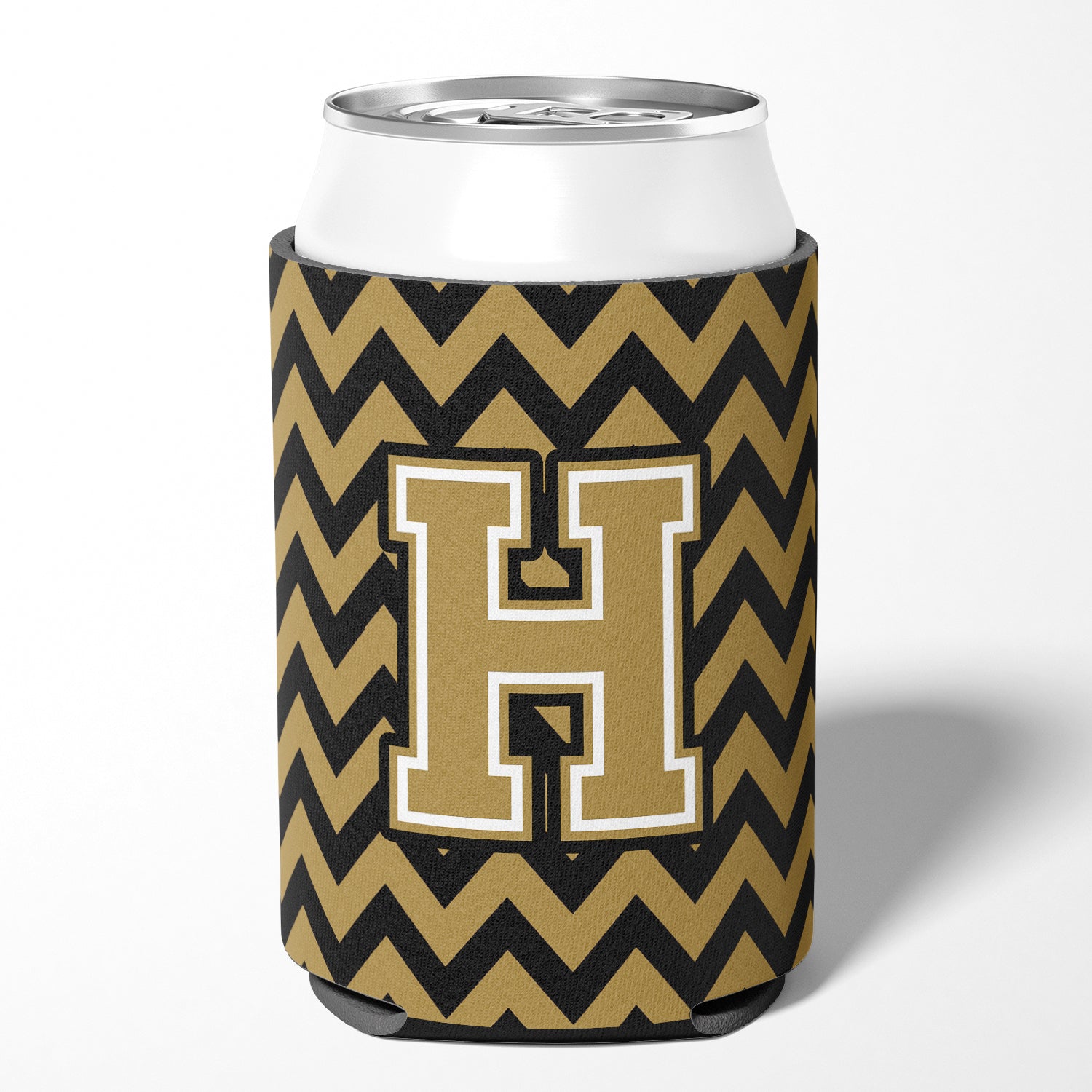 Letter H Chevron Black and Gold  Can or Bottle Hugger CJ1050-HCC.