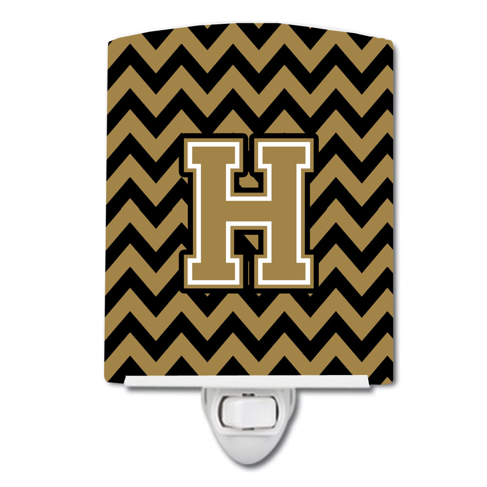 Letter H Chevron Black and Gold  Ceramic Night Light CJ1050-HCNL - the-store.com