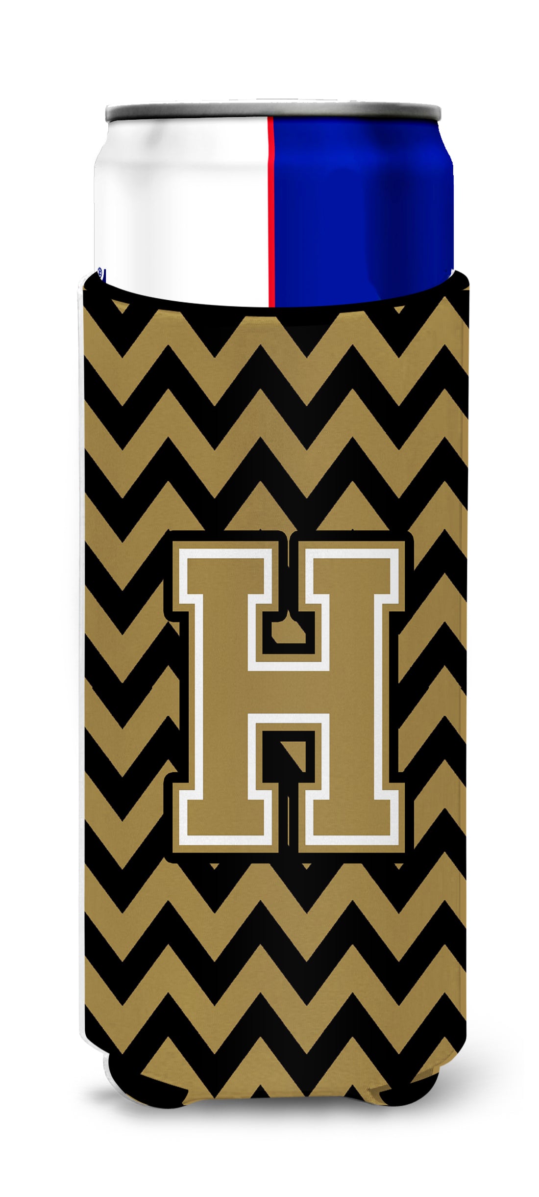 Letter H Chevron Black and Gold  Ultra Beverage Insulators for slim cans CJ1050-HMUK.