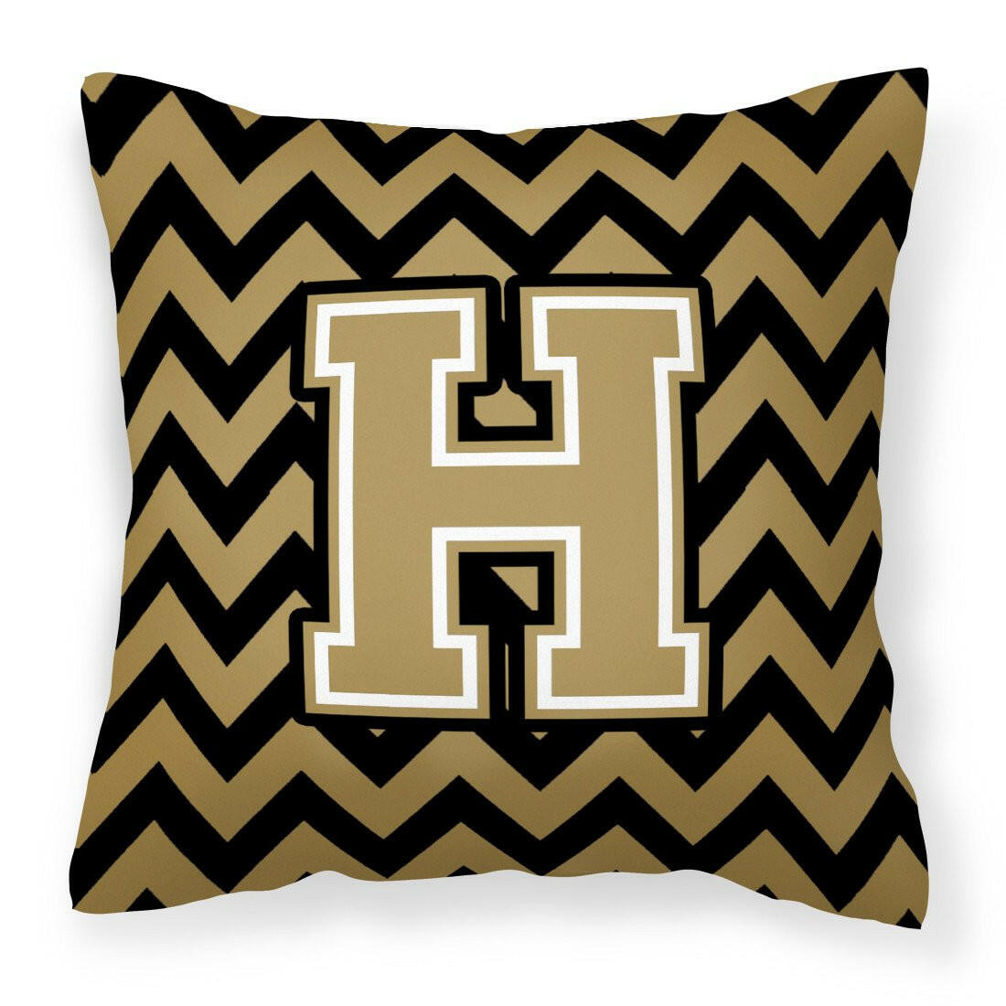 Letter H Chevron Black and Gold  Fabric Decorative Pillow CJ1050-HPW1414 by Caroline's Treasures