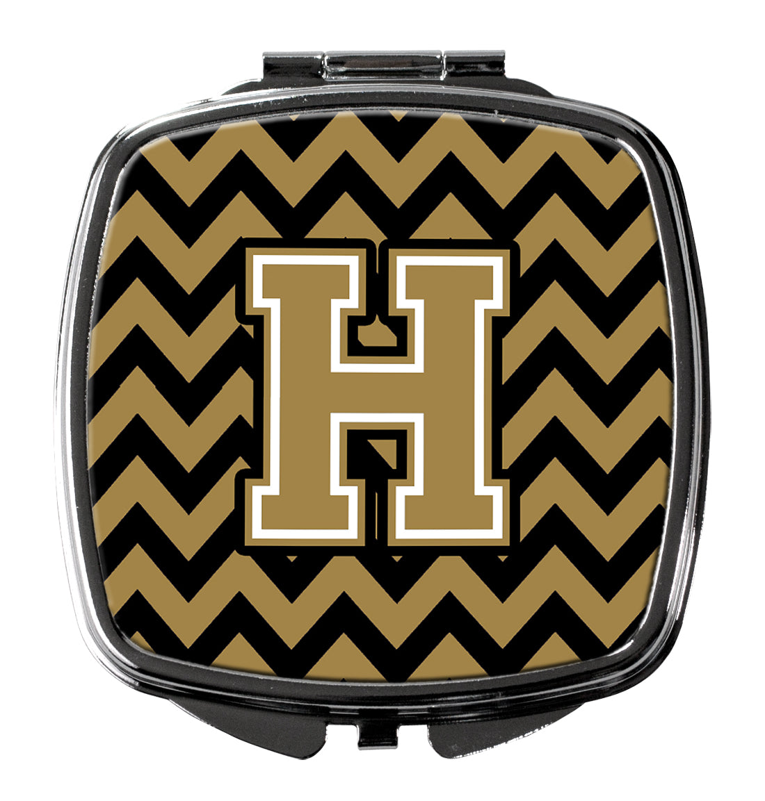 Letter H Chevron Black and Gold  Compact Mirror CJ1050-HSCM  the-store.com.