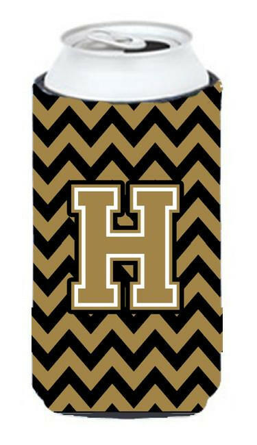 Letter H Chevron Black and Gold  Tall Boy Beverage Insulator Hugger CJ1050-HTBC by Caroline's Treasures