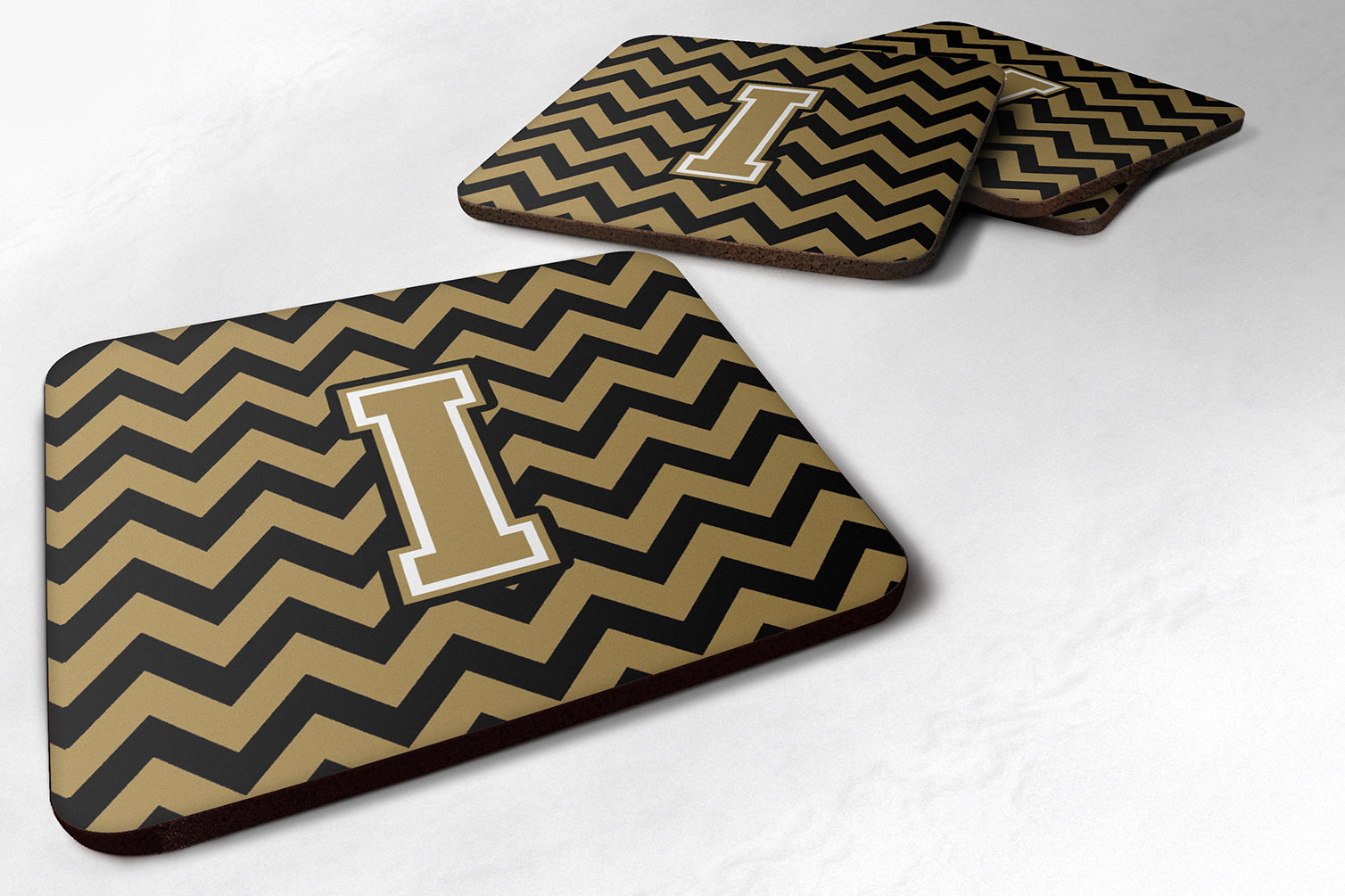 Letter I Chevron Black and Gold  Foam Coaster Set of 4 CJ1050-IFC - the-store.com