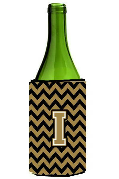 Letter I Chevron Black and Gold  Wine Bottle Beverage Insulator Hugger CJ1050-ILITERK by Caroline's Treasures