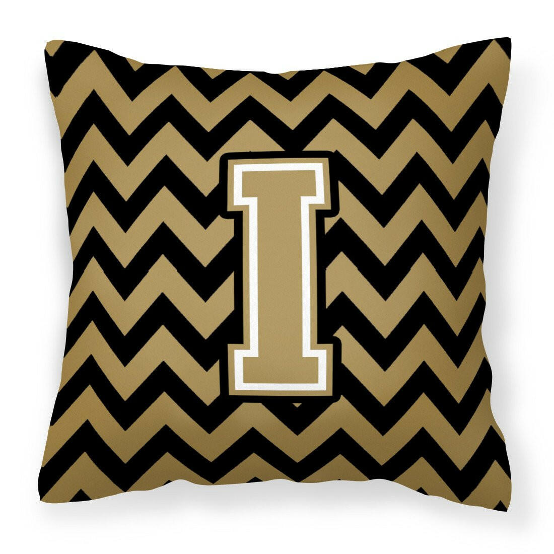 Letter I Chevron Black and Gold  Fabric Decorative Pillow CJ1050-IPW1414 by Caroline's Treasures