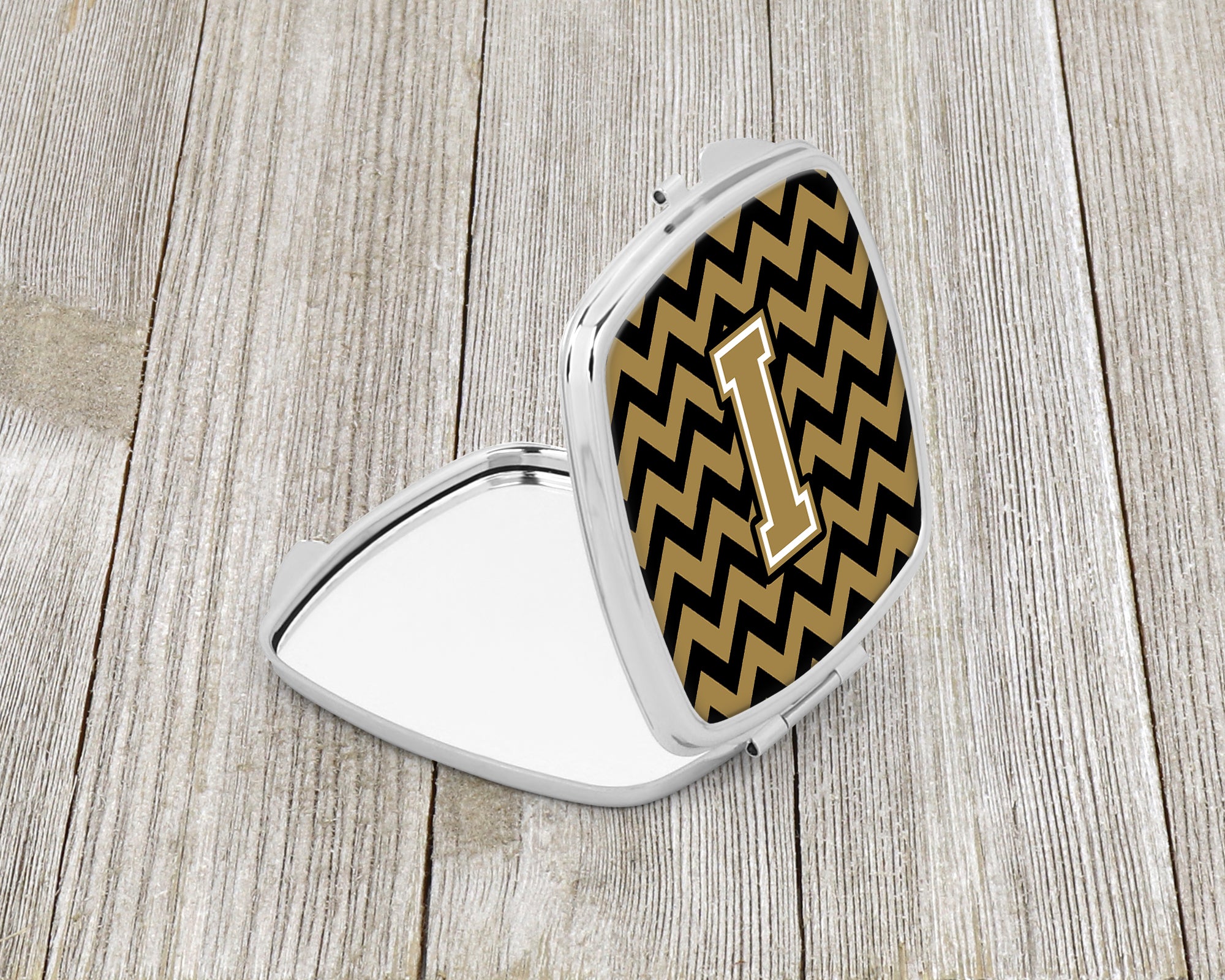 Letter I Chevron Black and Gold  Compact Mirror CJ1050-ISCM  the-store.com.