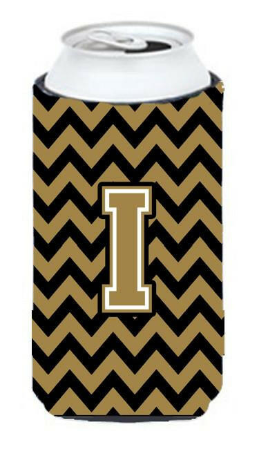 Letter I Chevron Black and Gold  Tall Boy Beverage Insulator Hugger CJ1050-ITBC by Caroline&#39;s Treasures