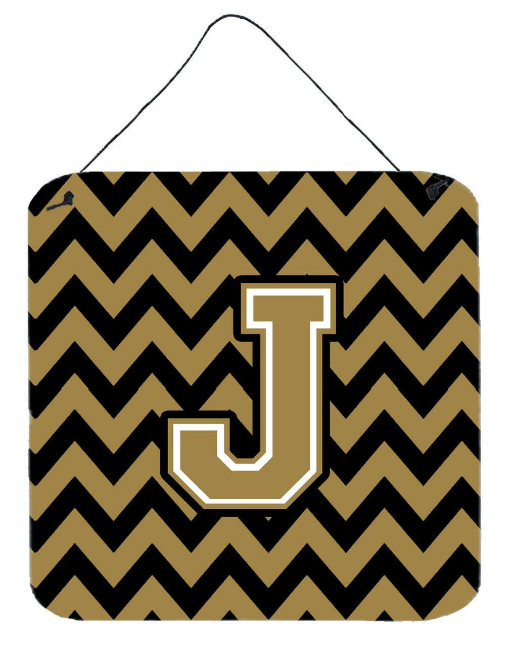 Letter J Chevron Black and Gold  Wall or Door Hanging Prints CJ1050-JDS66 by Caroline's Treasures