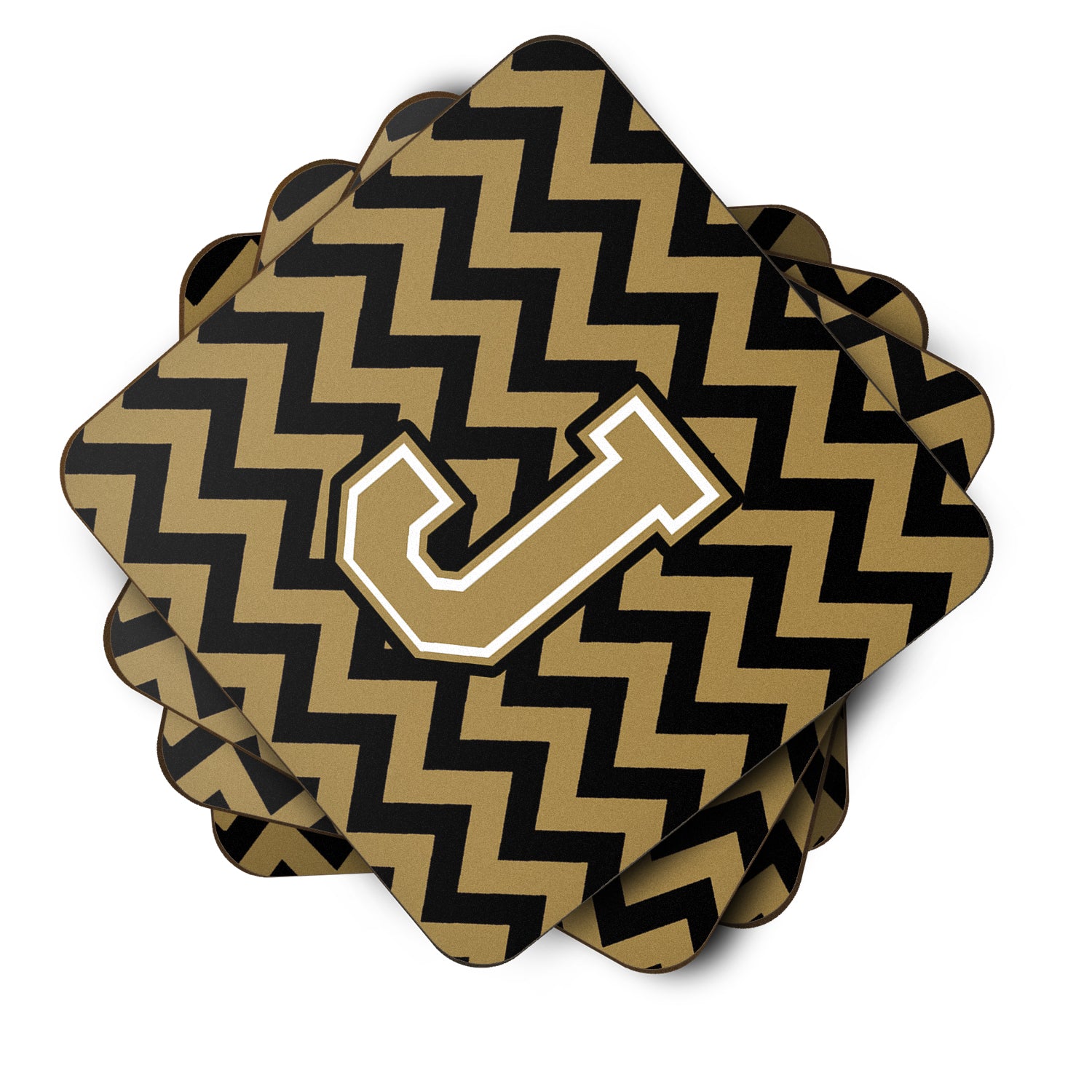 Letter J Chevron Black and Gold  Foam Coaster Set of 4 CJ1050-JFC - the-store.com