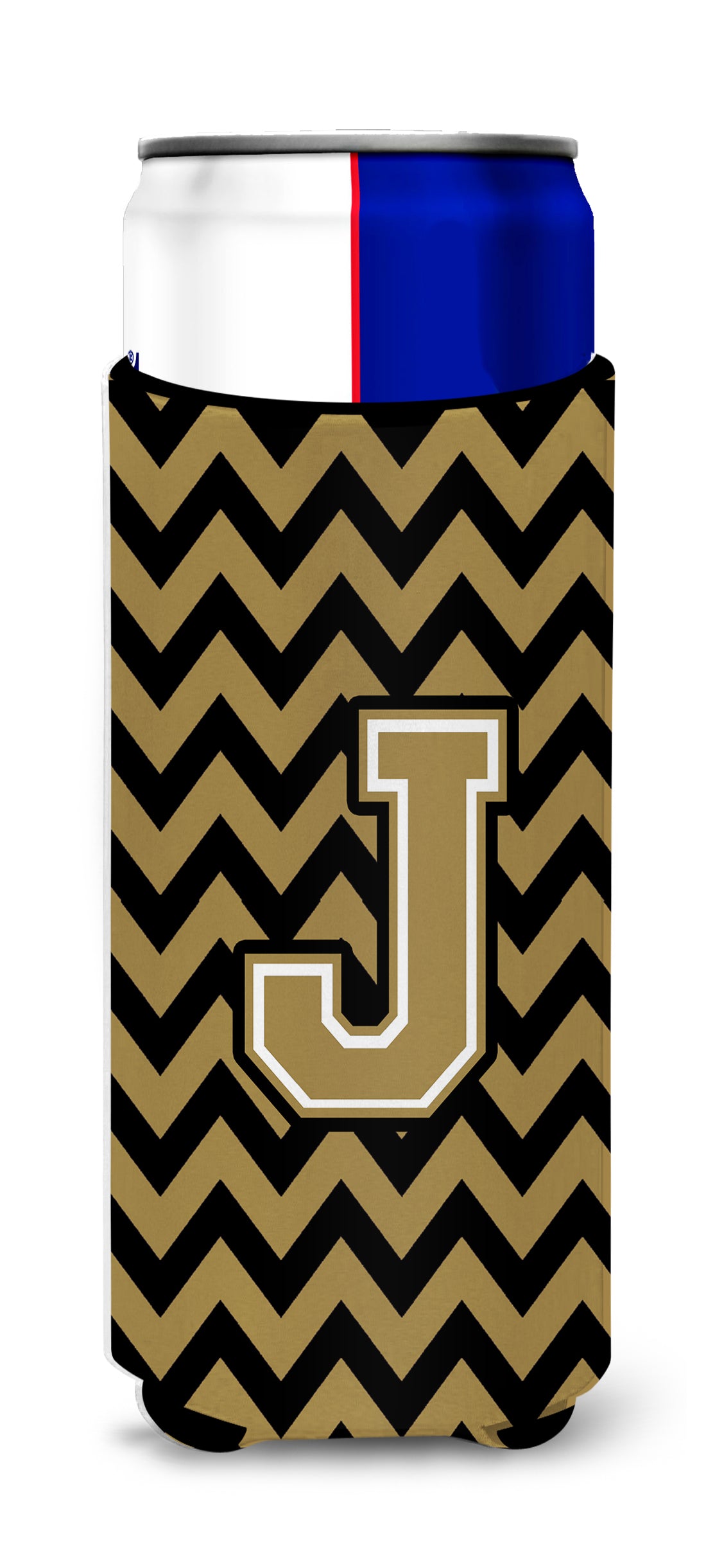 Letter J Chevron Black and Gold  Ultra Beverage Insulators for slim cans CJ1050-JMUK.