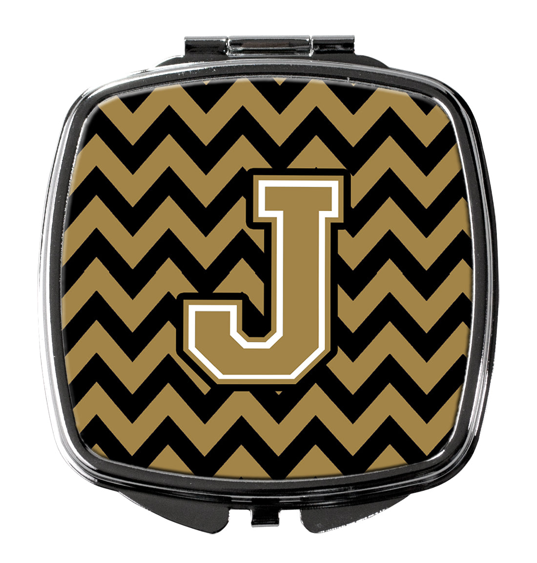 Letter J Chevron Black and Gold  Compact Mirror CJ1050-JSCM  the-store.com.