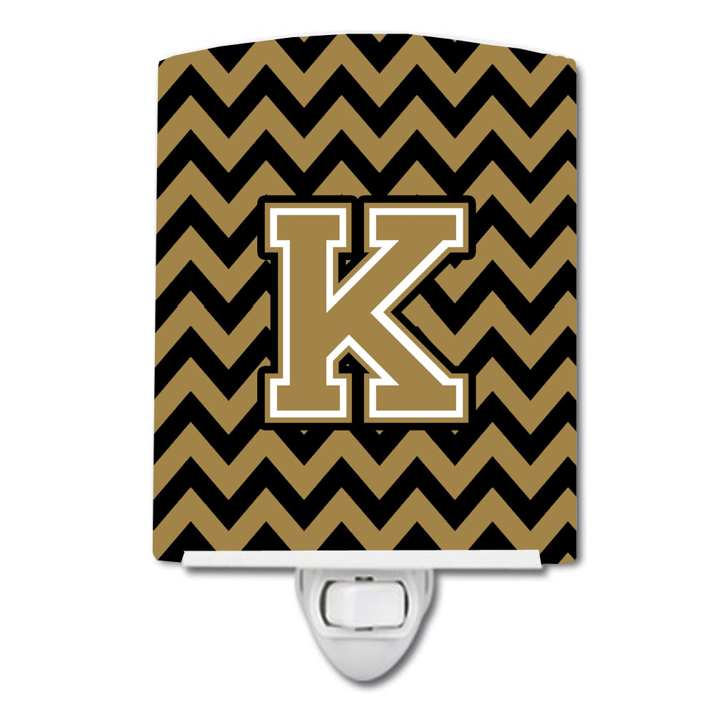 Letter K Chevron Black and Gold  Ceramic Night Light CJ1050-KCNL - the-store.com