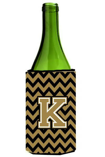 Letter K Chevron Black and Gold  Wine Bottle Beverage Insulator Hugger CJ1050-KLITERK by Caroline's Treasures