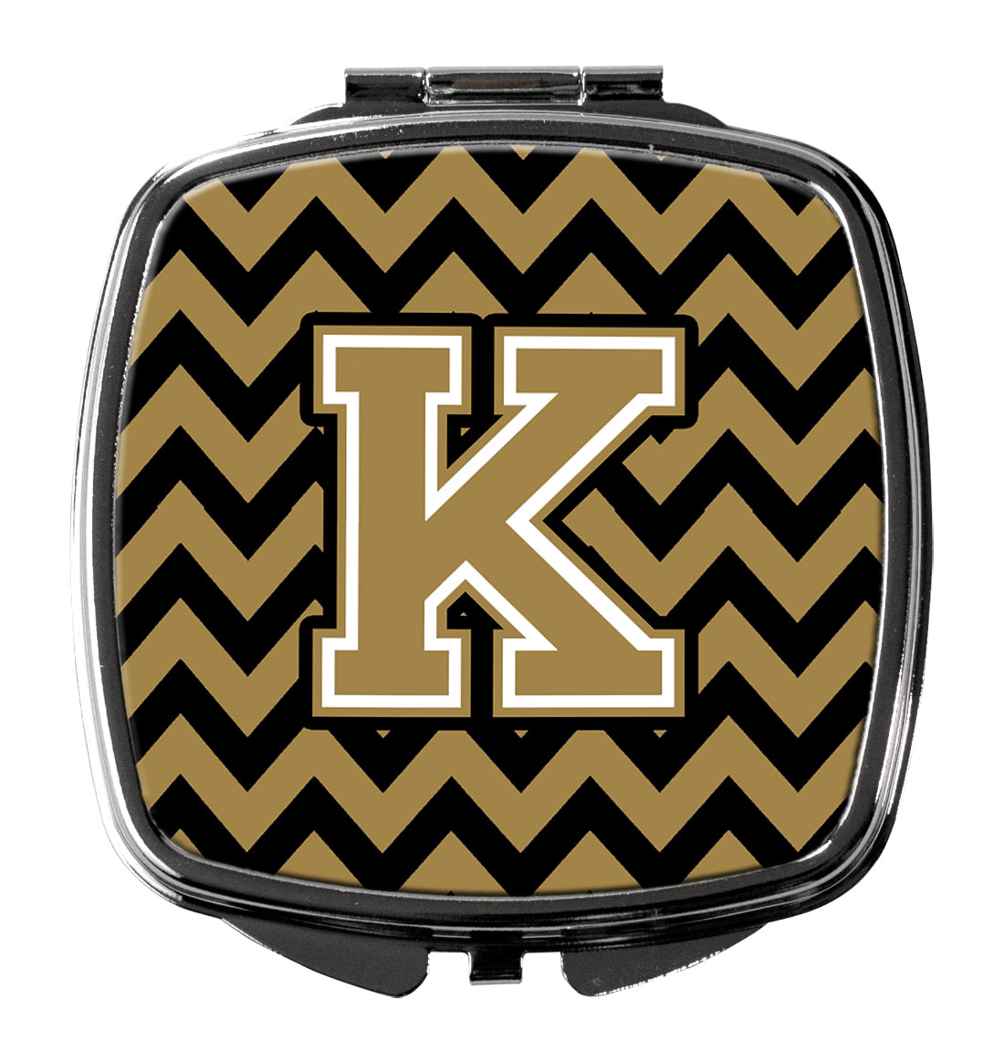 Letter K Chevron Black and Gold  Compact Mirror CJ1050-KSCM  the-store.com.