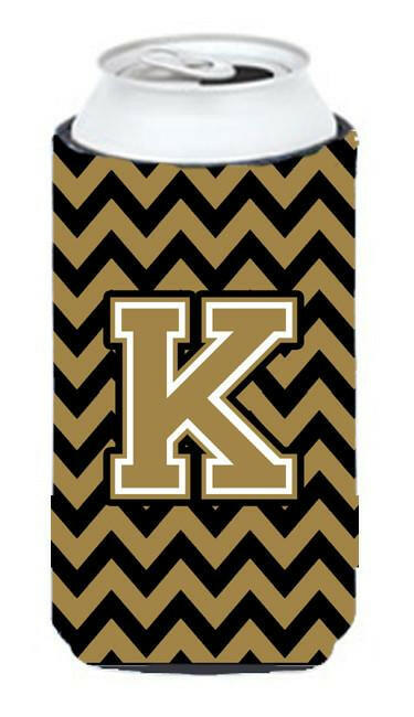 Letter K Chevron Black and Gold  Tall Boy Beverage Insulator Hugger CJ1050-KTBC by Caroline's Treasures