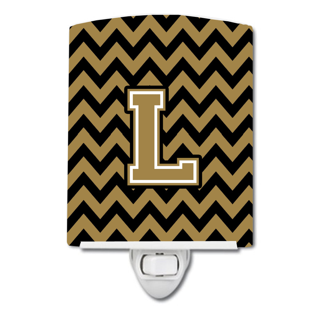 Letter L Chevron Black and Gold  Ceramic Night Light CJ1050-LCNL - the-store.com