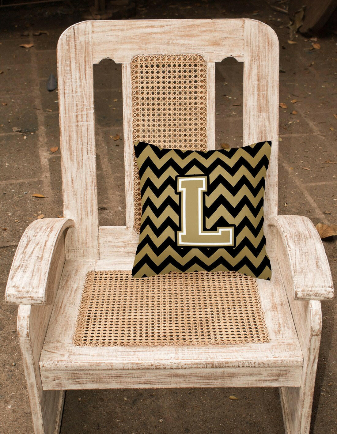 Letter L Chevron Black and Gold  Fabric Decorative Pillow CJ1050-LPW1414 by Caroline's Treasures