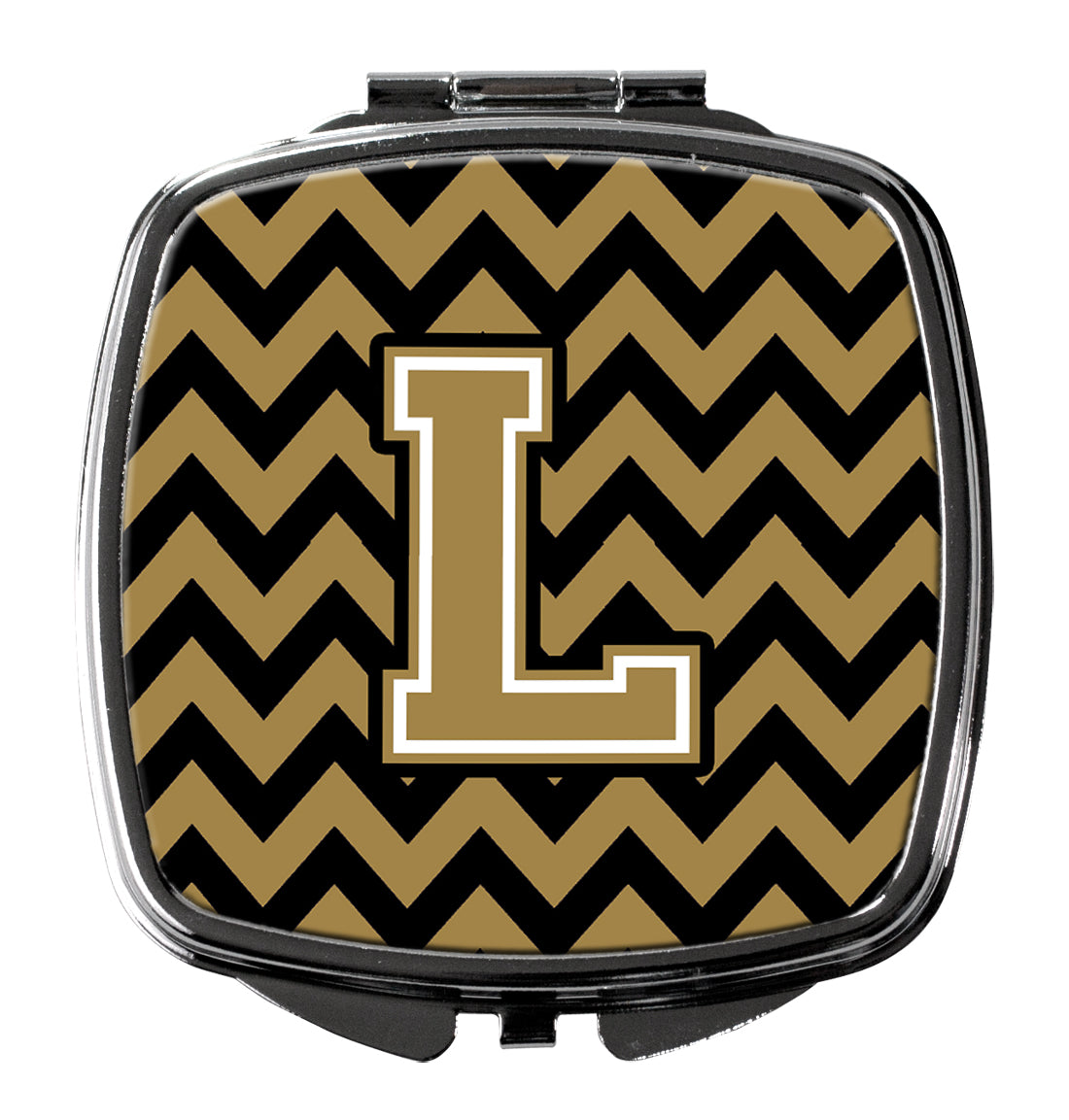 Letter L Chevron Black and Gold  Compact Mirror CJ1050-LSCM  the-store.com.