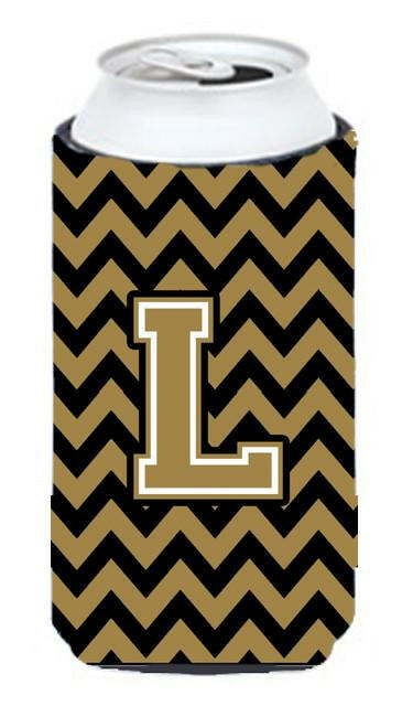 Letter L Chevron Black and Gold  Tall Boy Beverage Insulator Hugger CJ1050-LTBC by Caroline's Treasures