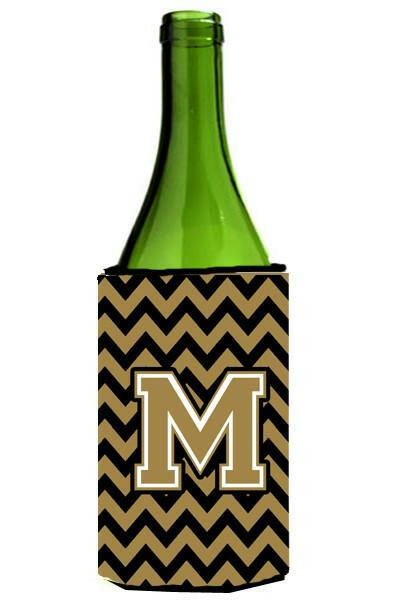 Letter M Chevron Black and Gold  Wine Bottle Beverage Insulator Hugger CJ1050-MLITERK by Caroline's Treasures