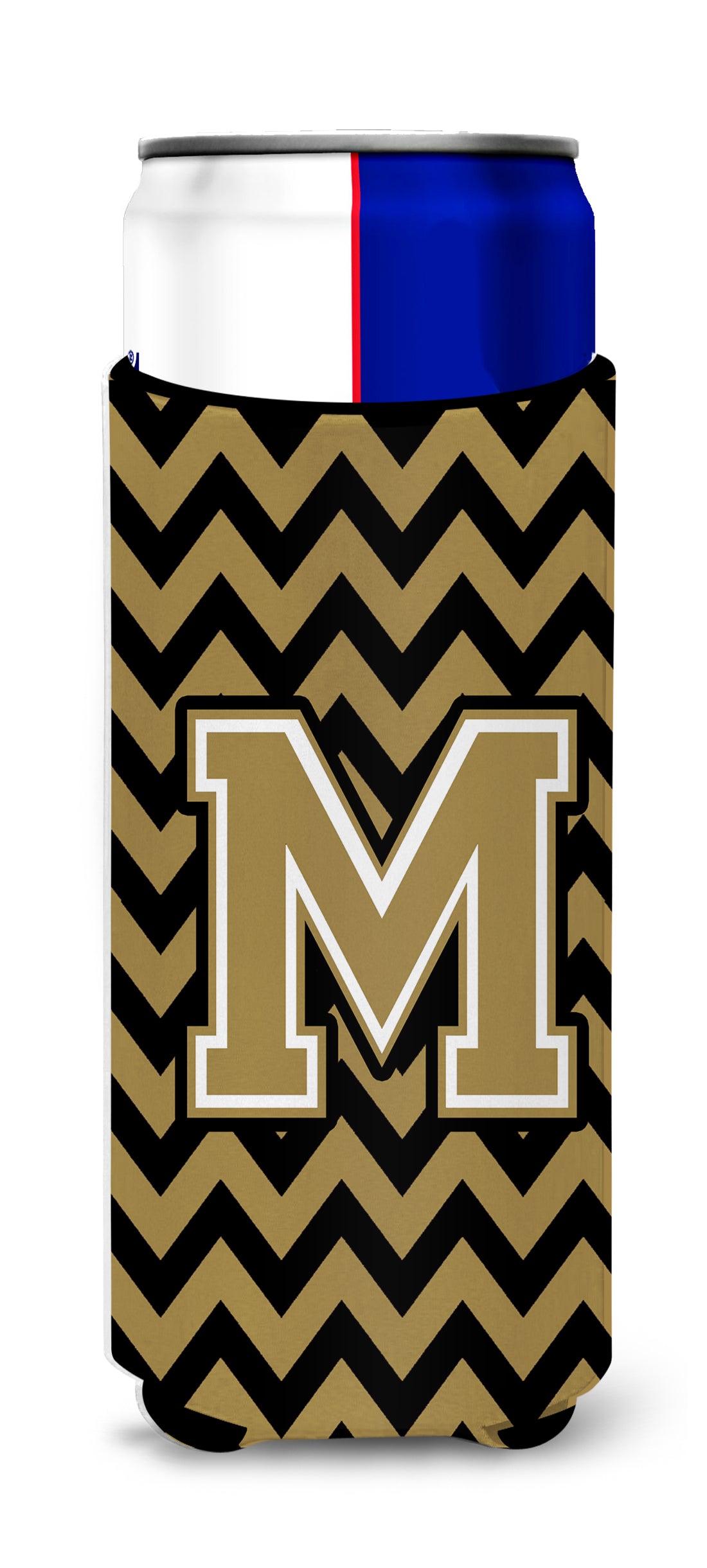 Letter M Chevron Black and Gold  Ultra Beverage Insulators for slim cans CJ1050-MMUK.