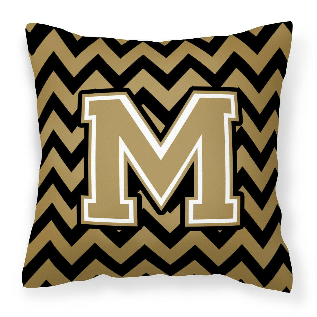 Letter M Chevron Black and Gold  Fabric Decorative Pillow CJ1050-MPW1414 by Caroline's Treasures