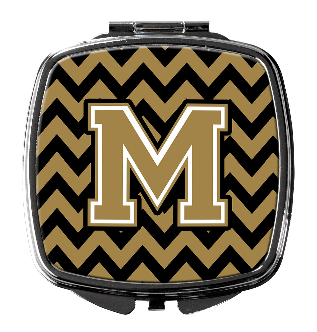 Letter M Chevron Black and Gold  Compact Mirror CJ1050-MSCM  the-store.com.