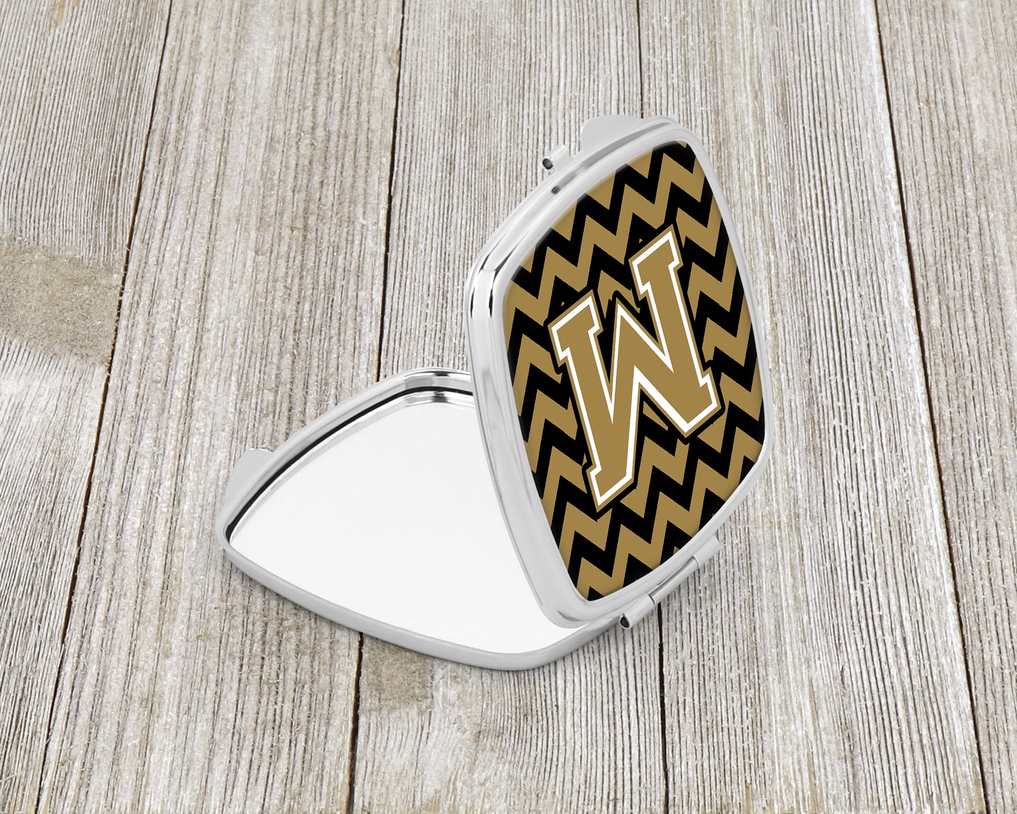 Letter M Chevron Black and Gold  Compact Mirror CJ1050-MSCM  the-store.com.