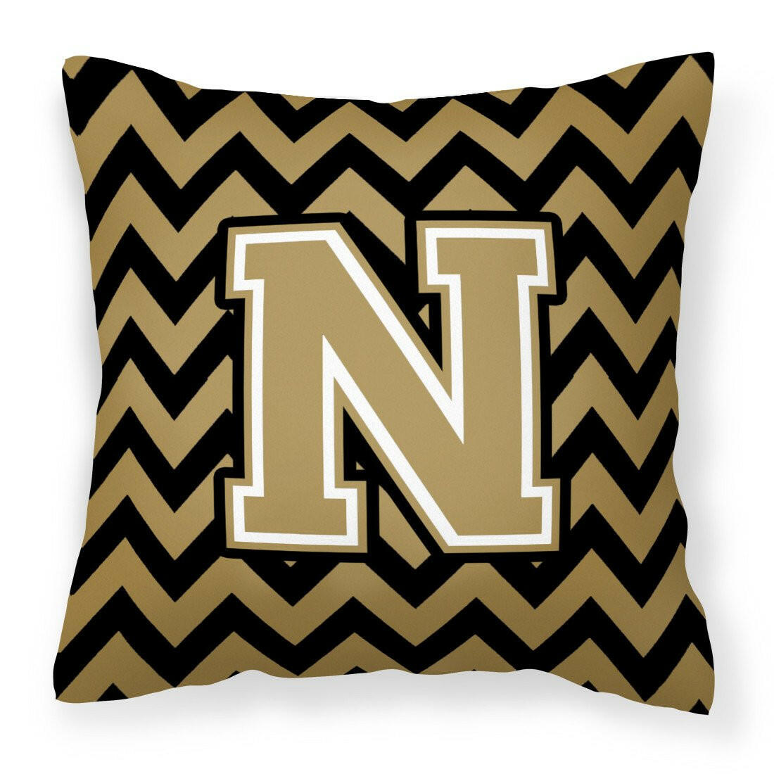 Letter N Chevron Black and Gold  Fabric Decorative Pillow CJ1050-NPW1414 by Caroline's Treasures