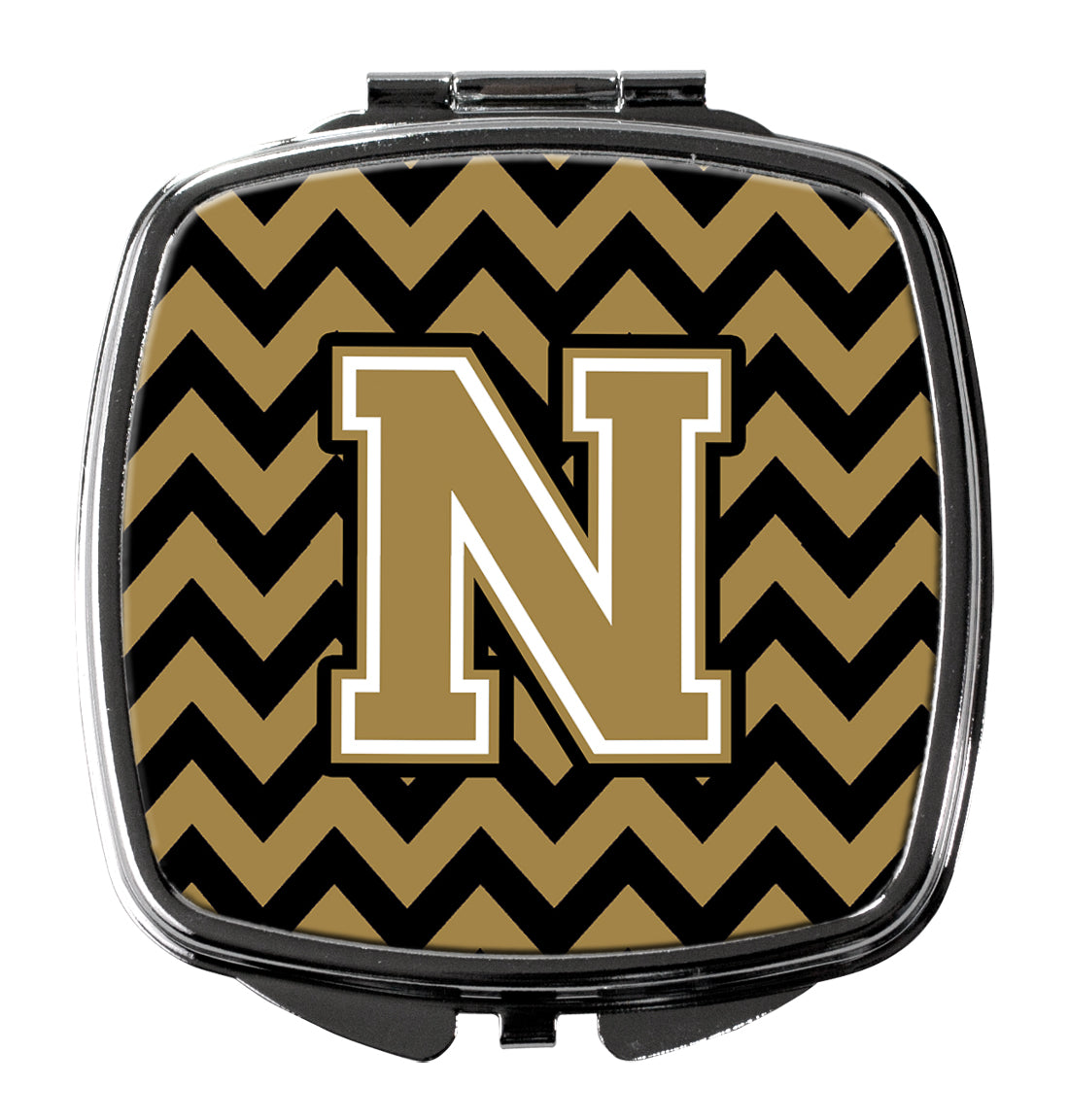 Letter N Chevron Black and Gold  Compact Mirror CJ1050-NSCM  the-store.com.