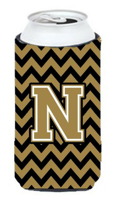 Letter N Chevron Black and Gold  Tall Boy Beverage Insulator Hugger CJ1050-NTBC by Caroline&#39;s Treasures