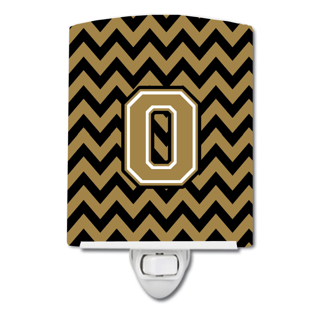 Letter O Chevron Black and Gold  Ceramic Night Light CJ1050-OCNL - the-store.com